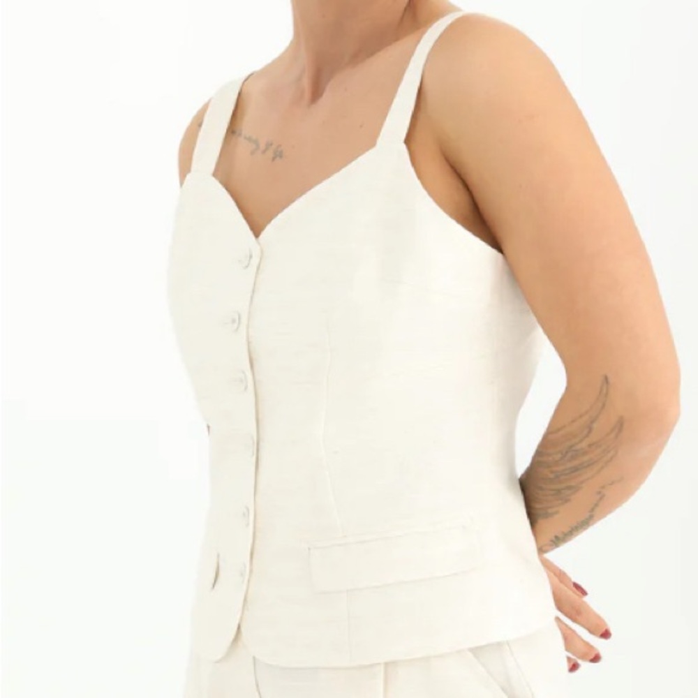 Soul of Mu Linen Blend Button Tank Vest Women’s Medium Ecru Cream